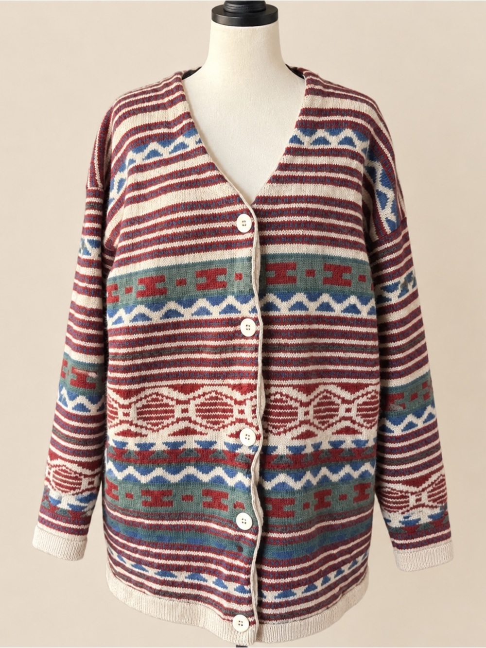 90s Vintage Colourful Knit Cardigan S